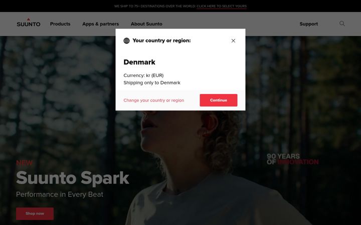 Snímek obrazovky suunto.com