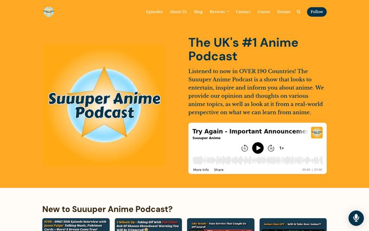 Posnetek zaslona suuuperanimepodcast.com