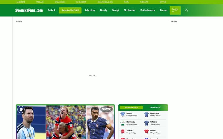 Screenshot of svenskafans.com