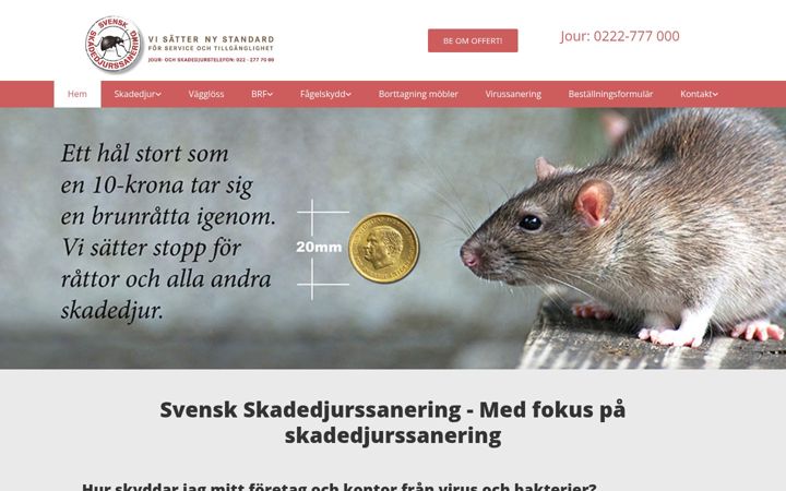 Screenshot of svenskskadedjurssanering.se
