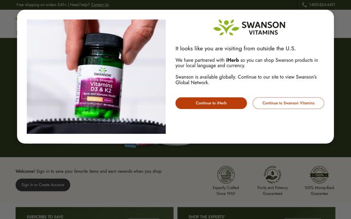 Skjermbilde av swansonvitamins.com