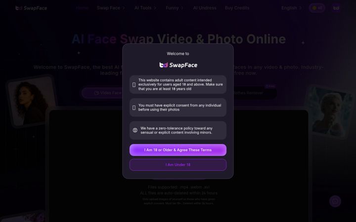 Screenshot of swapfaces.ai