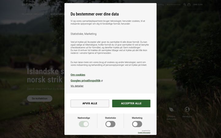 Captura de ecrã de sweatershop.dk