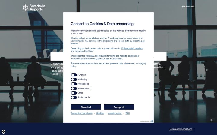 Screenshot of swedavia.com