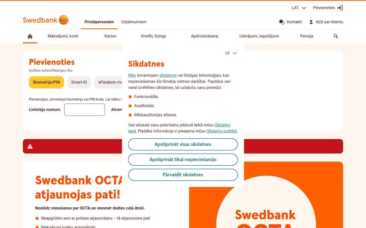 Screenshot of swedbank.lv