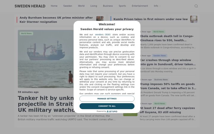 Screenshot of swedenherald.com