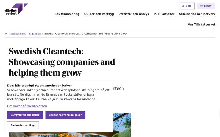 Captură de ecran a swedishcleantech.com