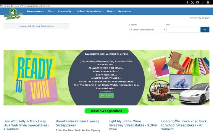 Screenshot of sweepsadvantage.com