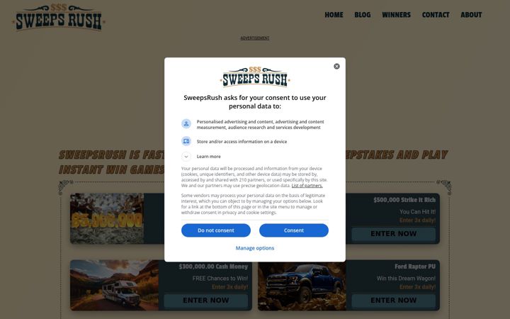 Screenshot of sweepsrush.com