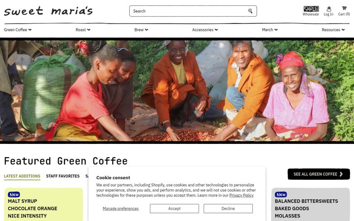Screenshot of sweetmarias.com