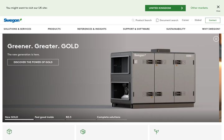 Skärmbild av swegon.com