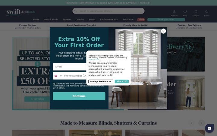 Zrzut ekranu swiftdirectblinds.co.uk