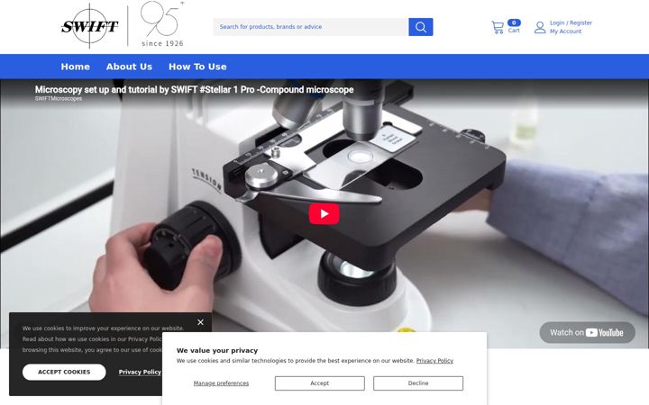 Screenshot of swiftmicroscopes.com