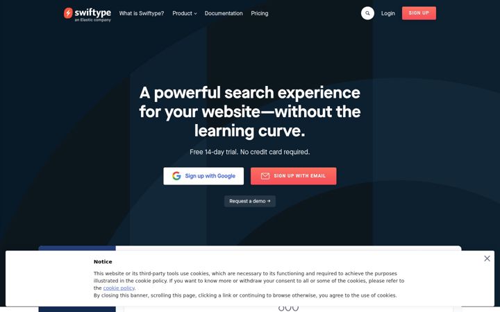 Screenshot του swiftype.com