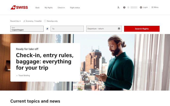 Екранна снимка на swiss.com