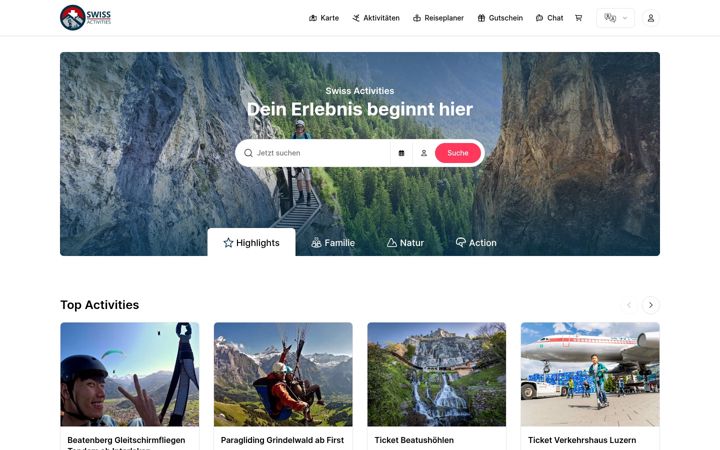 Screenshot ta' swissactivities.com
