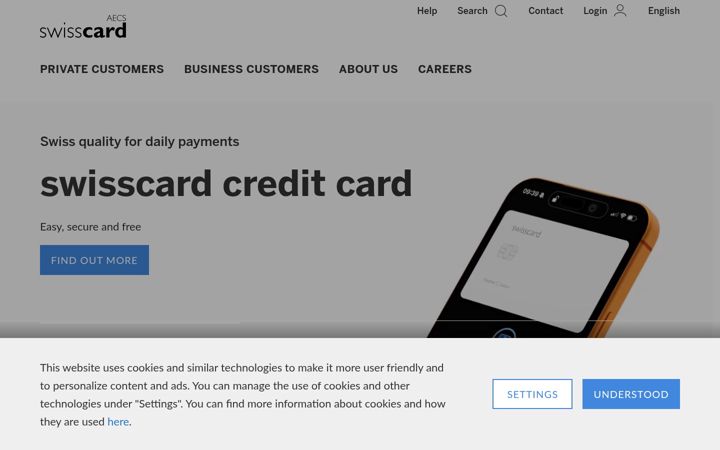 Screenshot of swisscard.ch