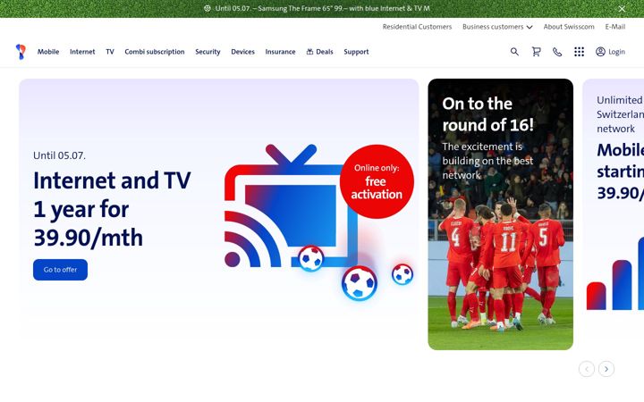 Snimka zaslona za swisscom.ch