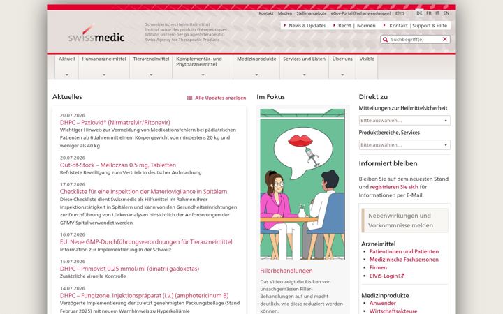 Screenshot of swissmedic.ch