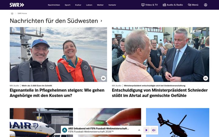Snímek obrazovky swr.de