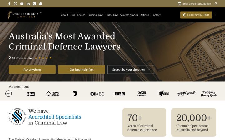 Screenshot of sydneycriminallawyers.com.au