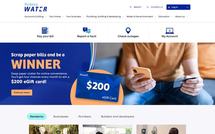 Screenshot of sydneywater.com.au