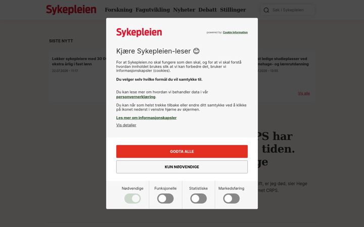 Screenshot of sykepleien.no
