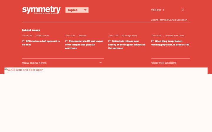 Screenshot of symmetrymagazine.org
