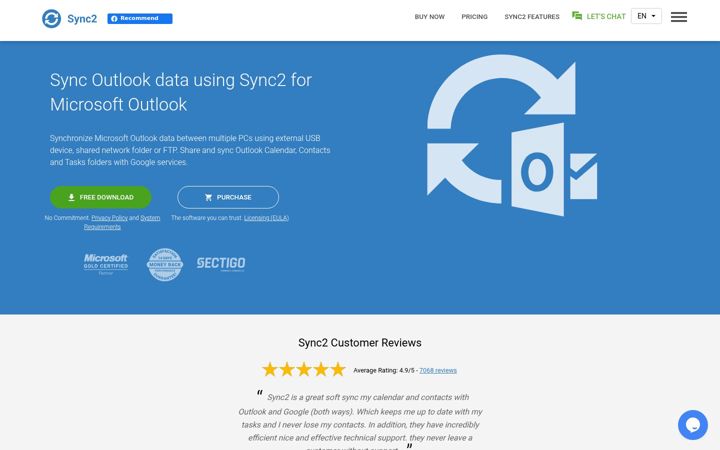 Captura de ecrã de sync2.com
