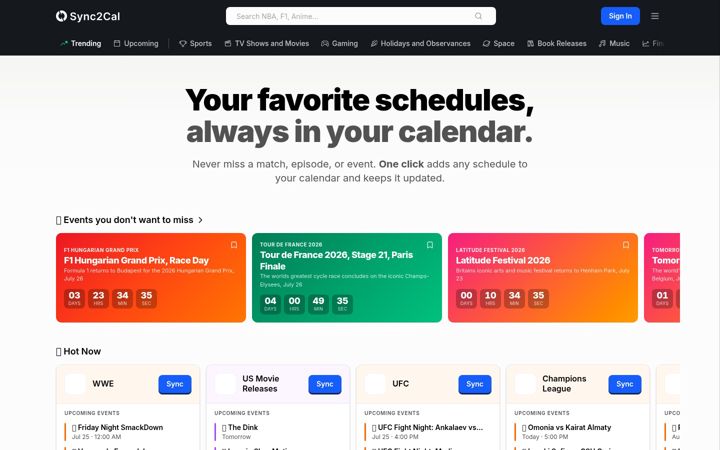 Screenshot of sync2cal.com