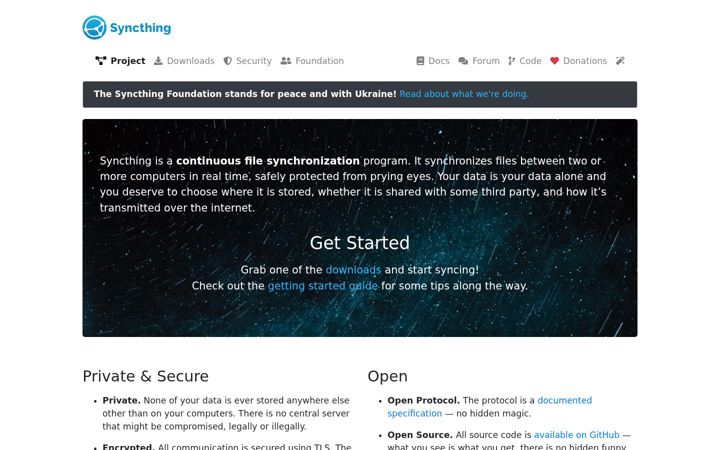 Ekraanipilt saidist syncthing.net