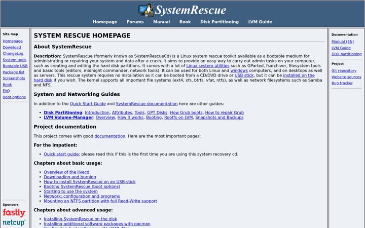 Screenshot of sysresccd.org