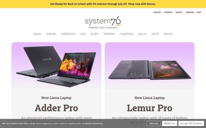 Екранна снимка на system76.com