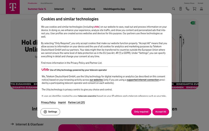 Screenshot of t-mobile.de