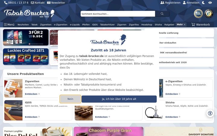 Screenshot of tabak-brucker.de