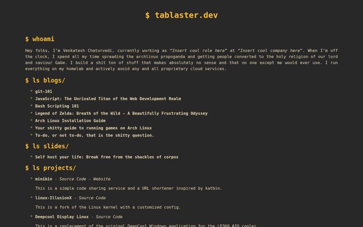 Posnetek zaslona tablaster.dev