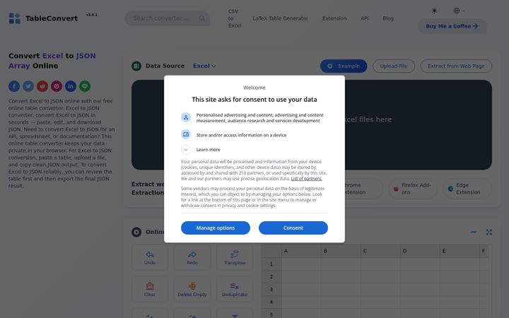 Screenshot of tableconvert.com