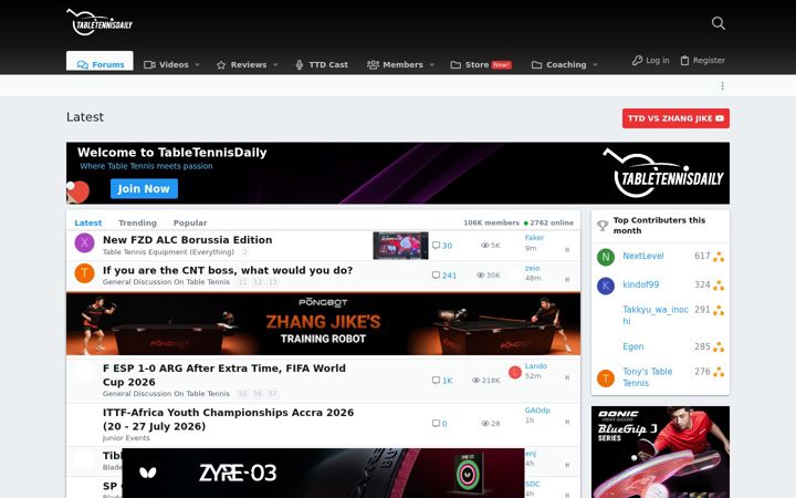Screenshot of tabletennisdaily.com