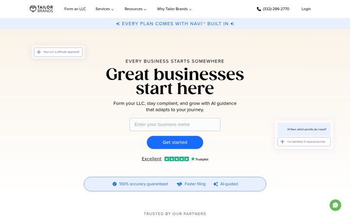 Skärmbild av tailorbrands.com