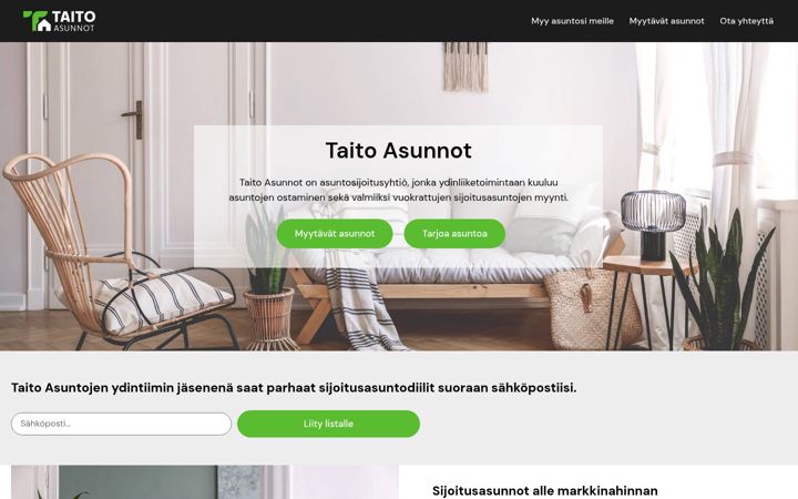 Screenshot stránky taitoasunnot.fi
