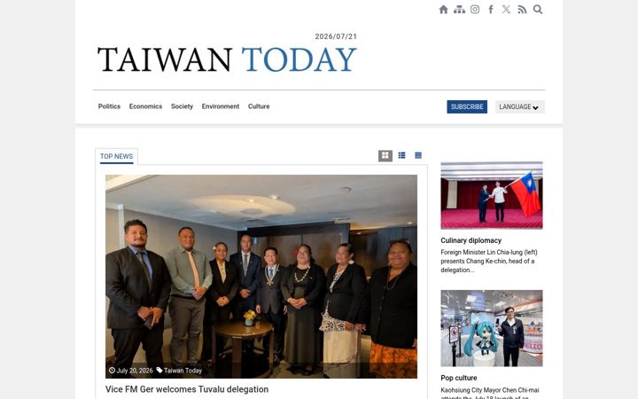 Screenshot of taiwantoday.tw