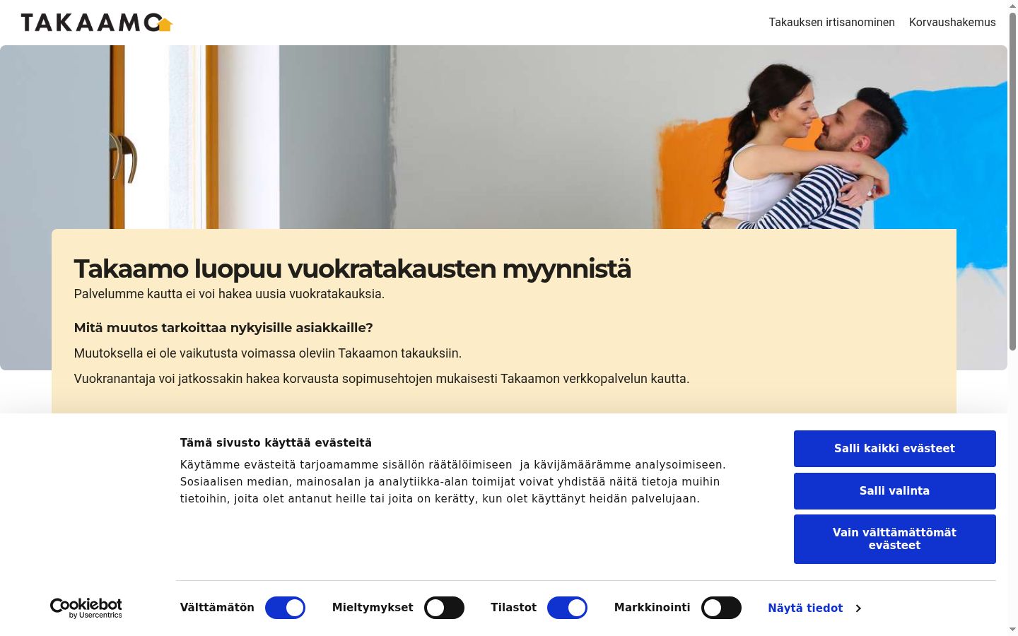 Skärmbild av samtyckesbannern som visades före någon interaktion