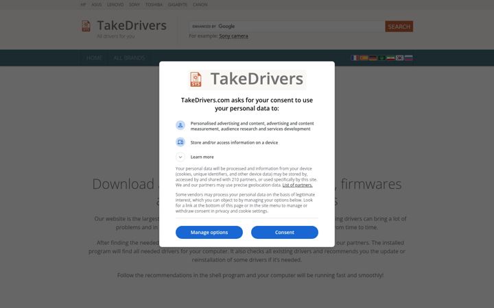 Screenshot of takedrivers.com