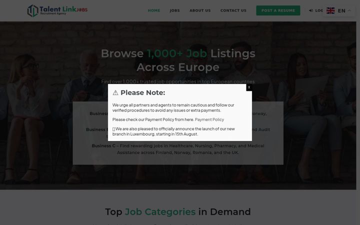 Screenshot of talentlinkjobs.co.uk