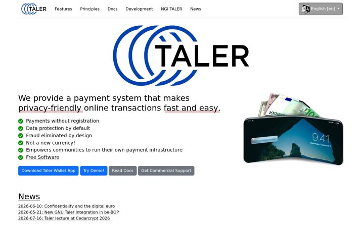 Screenshot of taler.net