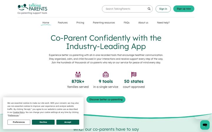 Screenshot of talkingparents.com