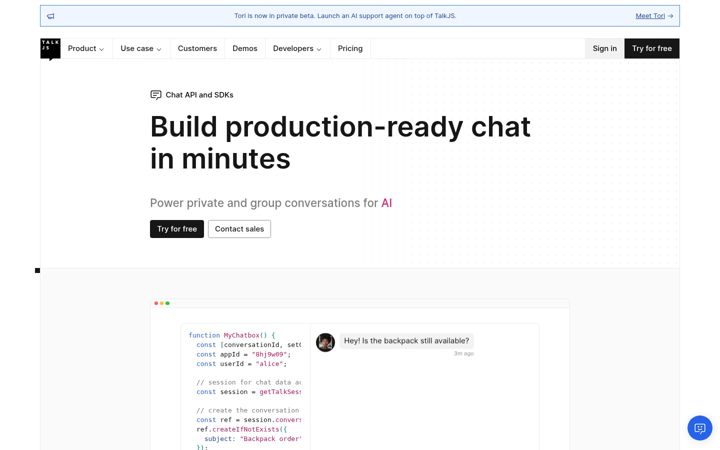 Capture d'écran de talkjs.com