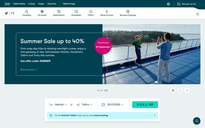 Snimka zaslona za tallink.com