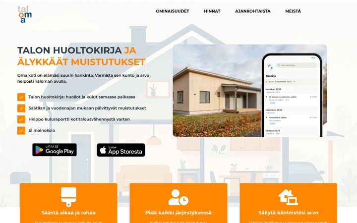Screenshot stránky taloma.fi