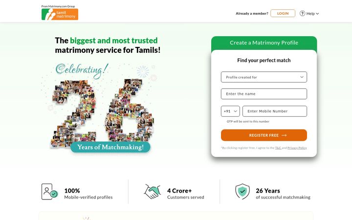 Screenshot of tamilmatrimony.com